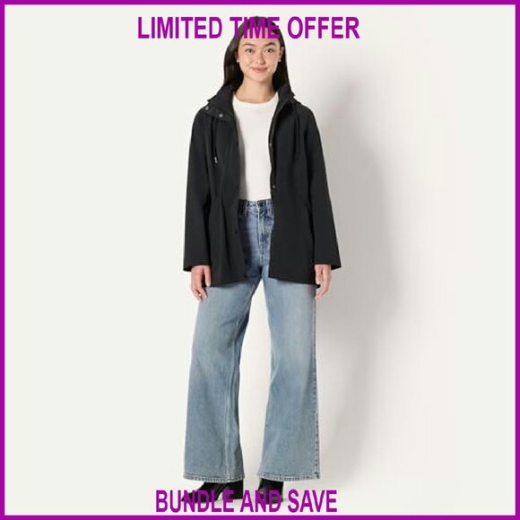 Women's Relaxed Fit Waterproof Nylon Hooded Rain Jacket Long - Picture 6 of 8